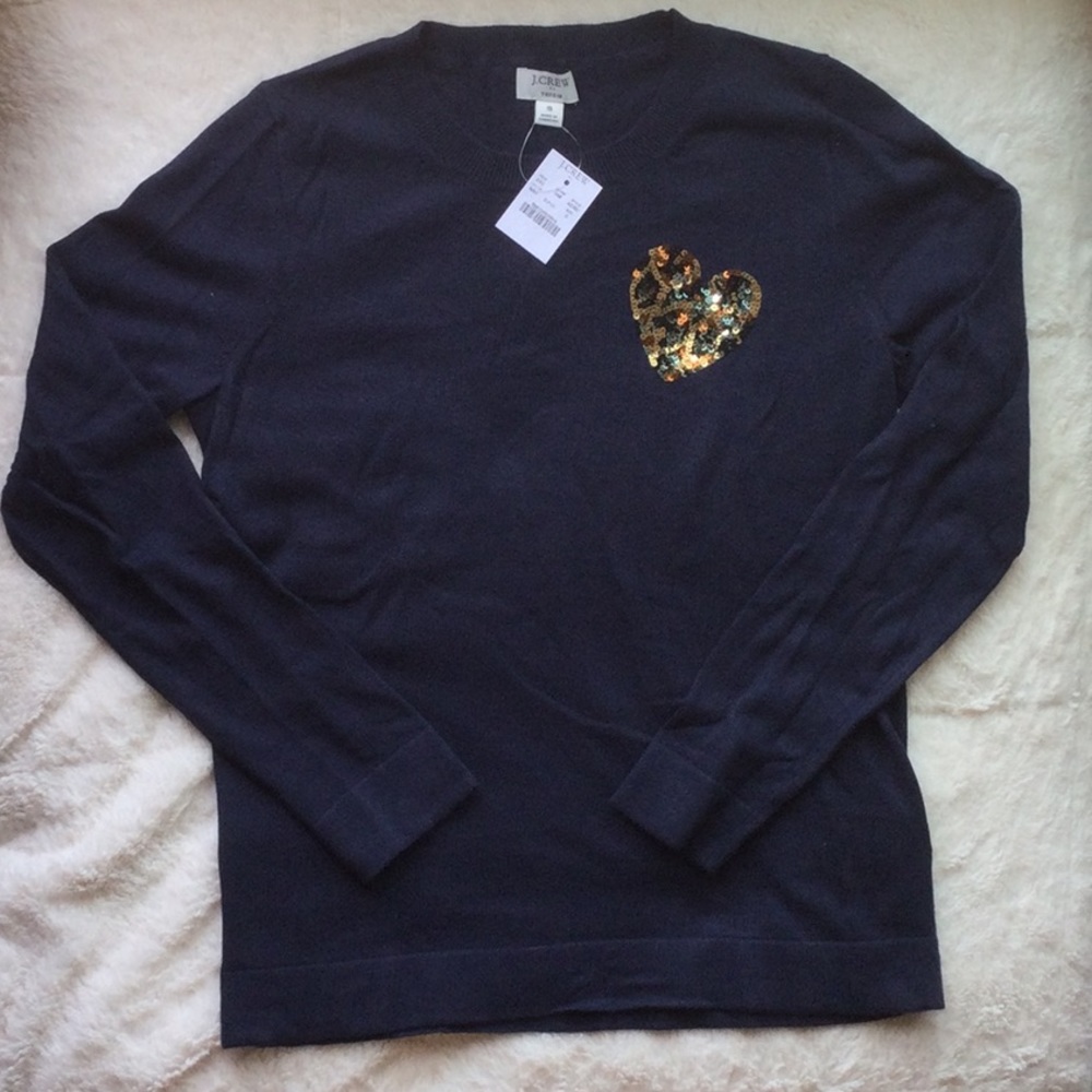 JCrew Factory Leopard Sequin Heart Sweater